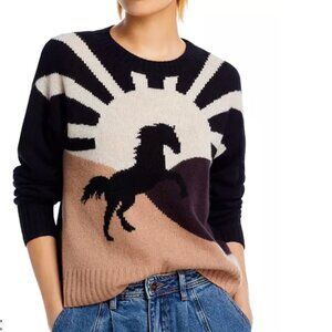 AQUA Cashmere Horse Intarsia Crewneck Cashmere Sweater, L